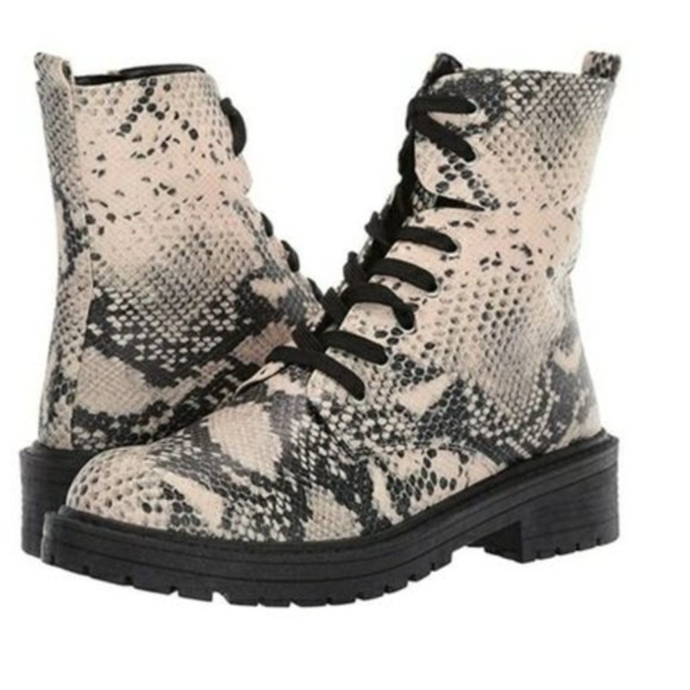MADDEN GIRL ALEENA Snake Skin COMBAT BOOTS Animal Print in Natural 7.5